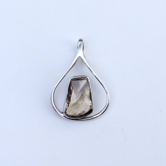 Vintage Sterling Silver 925 Faceted Smokey Topaz Smokey Quartz Pendant Charm - Picture 3 of 8